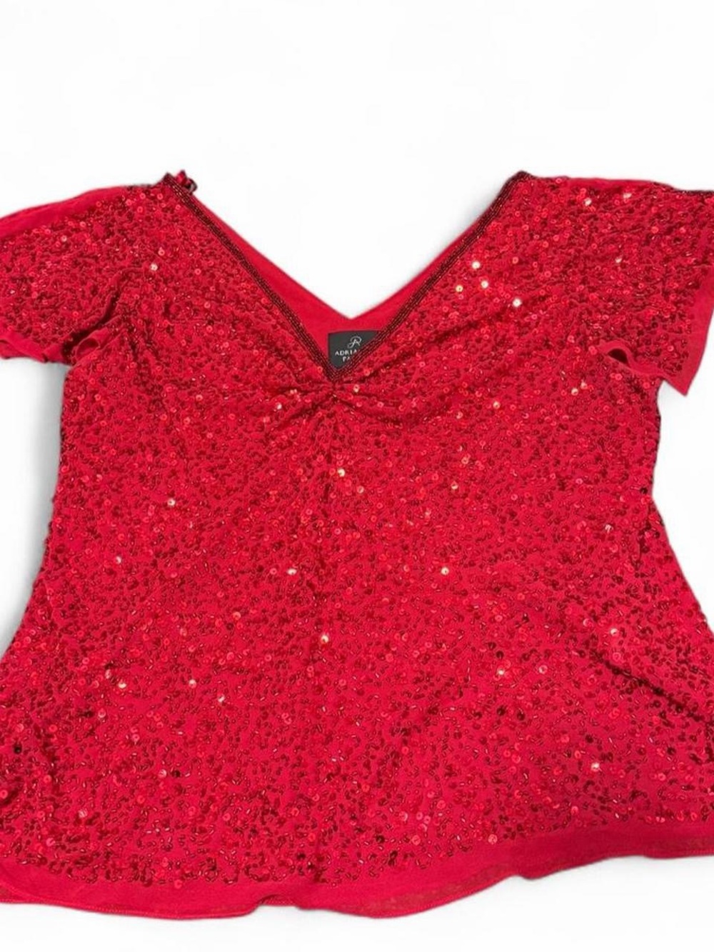 Vintage Adrianna Papell red beaded sequin top with v neck